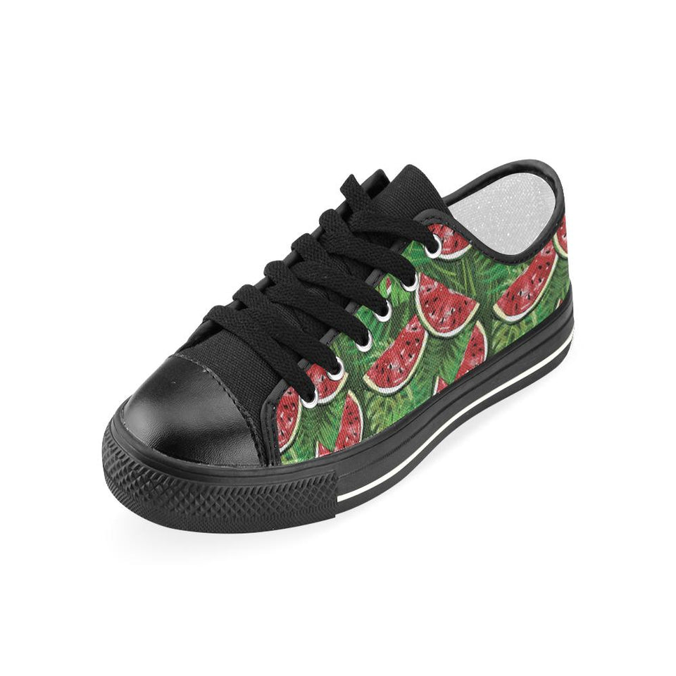 Watermelons tropical palm leaves pattern backgroun Kids' Boys' Girls' Low Top Canvas Shoes Black