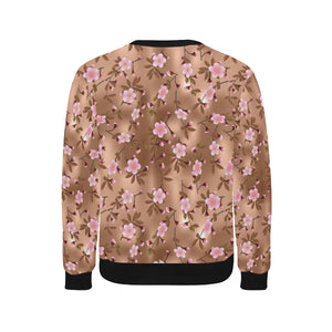 Pink sakura cherry blossom drak brown background Men's Crew Neck Sweatshirt