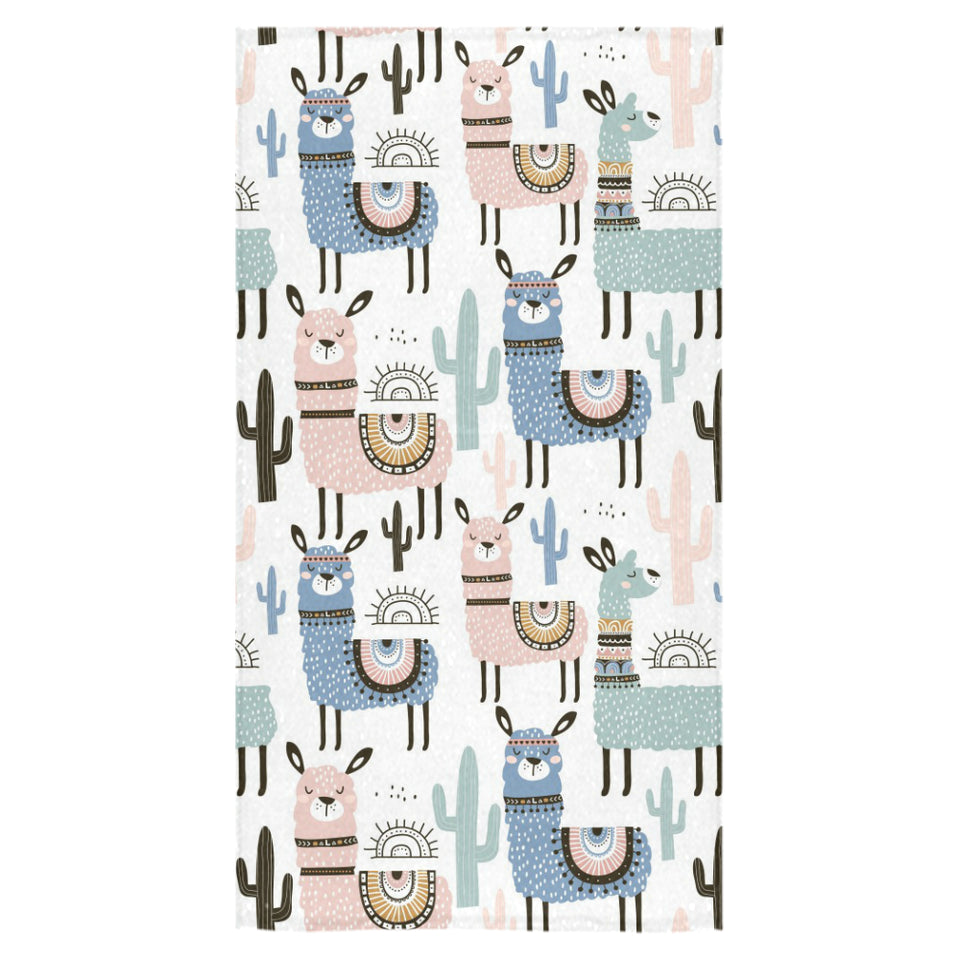 lama Alpaca cactus hand drawn pattern Bath Towel