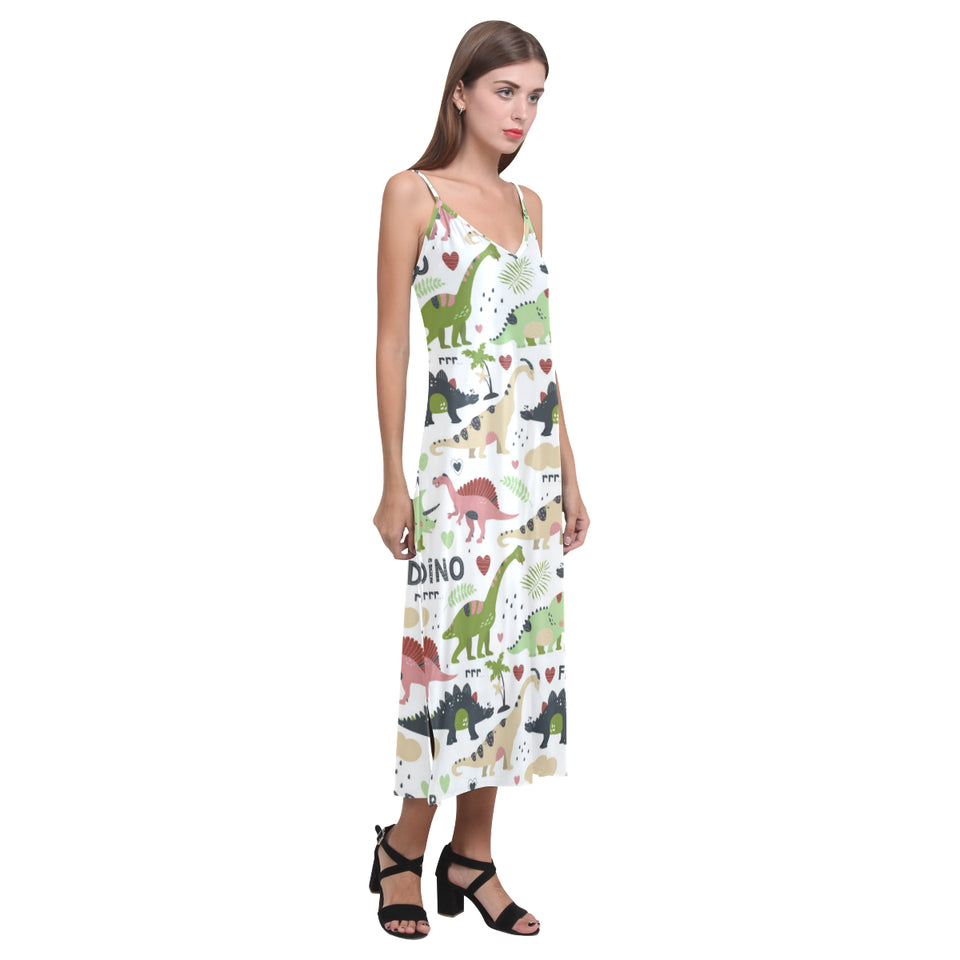 Cute dinosaurs pattern V-Neck Open Fork Long Dress