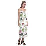 Cute dinosaurs pattern V-Neck Open Fork Long Dress