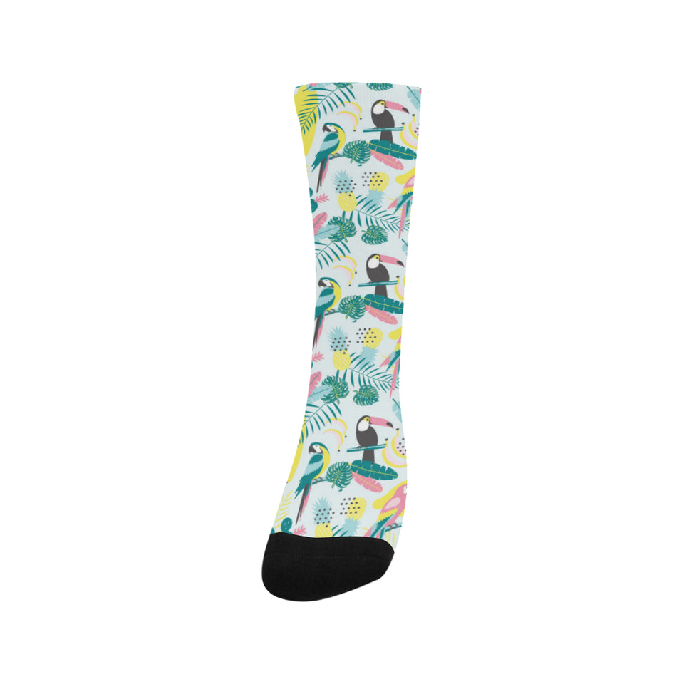 Cute parrot toucan flamingo cactus exotic leaves p Crew Socks