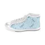 Dragonfly pattern blue background Men's High Top Canvas Shoes White