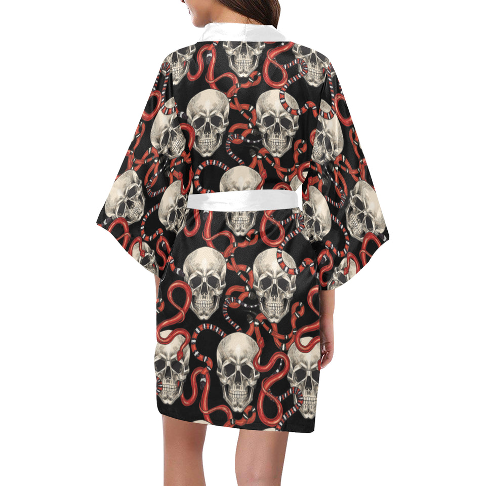 Red snake skull pattern Women's Short Kimono Robe