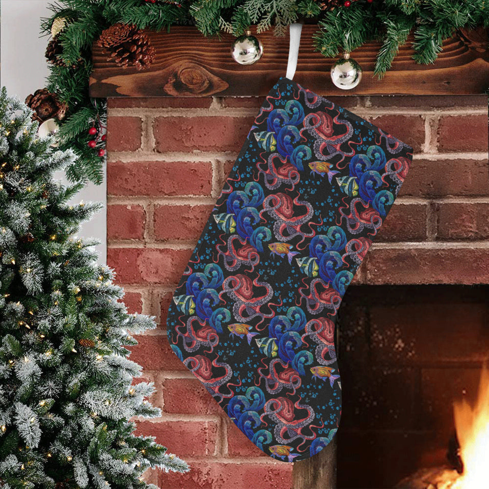 Octopus sea wave tropical fishe pattern Christmas Stocking