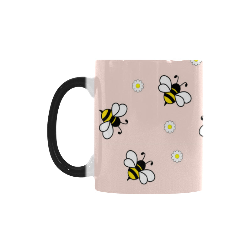 Cute bee flower pattern pink background Morphing Mug Heat Changing Mug