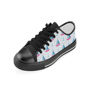 Sailboat anchor pattern Kids' Boys' Girls' Low Top Canvas Shoes Black