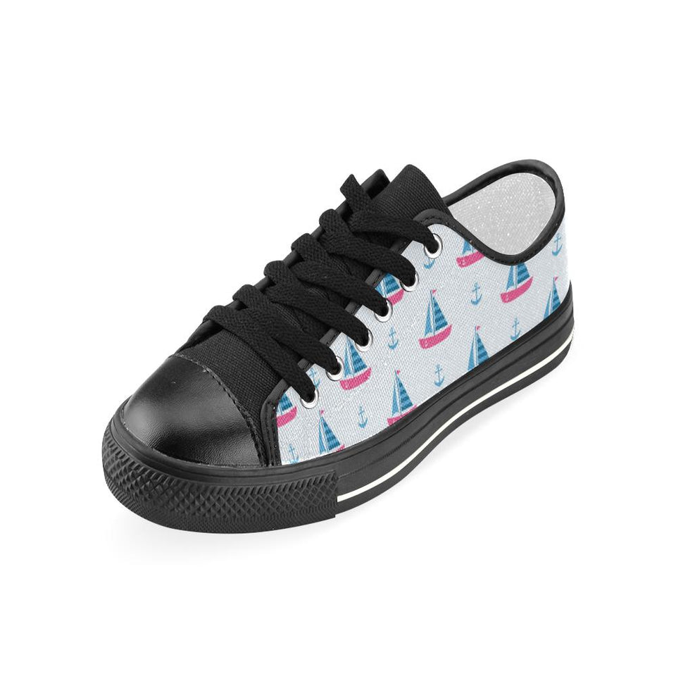 Sailboat anchor pattern Kids' Boys' Girls' Low Top Canvas Shoes Black