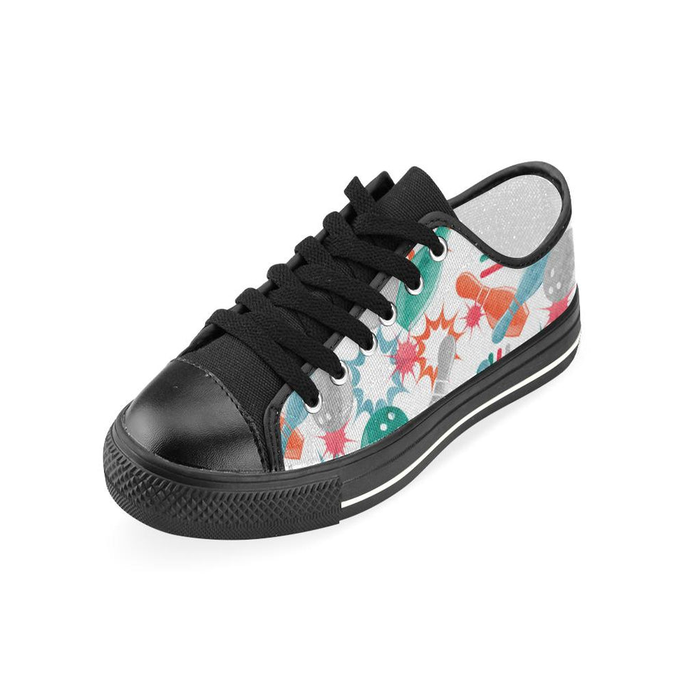Watercolor bowling pattern Kids' Boys' Girls' Low Top Canvas Shoes Black