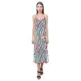 Colorful zebra skin pattern V-Neck Open Fork Long Dress