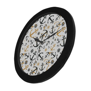 Anchors Rudders pattern Elegant Black Wall Clock
