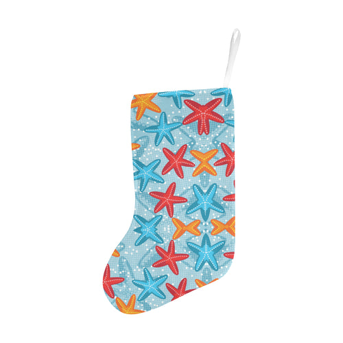 Blue red orange starfish pattern Christmas Stocking