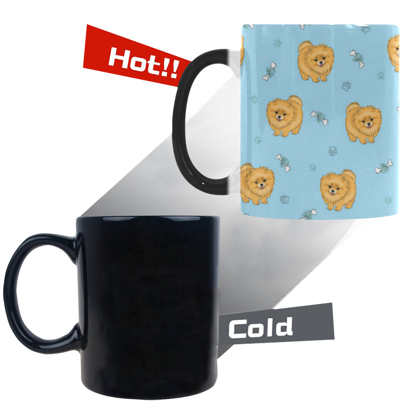 Brown cute pomeranian blue blackground Morphing Mug Heat Changing Mug