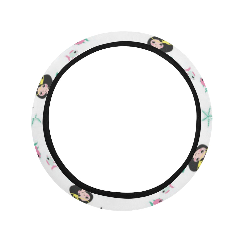 cute mermaid dolphin fish starfish pattern Car Steering Wheel Cover