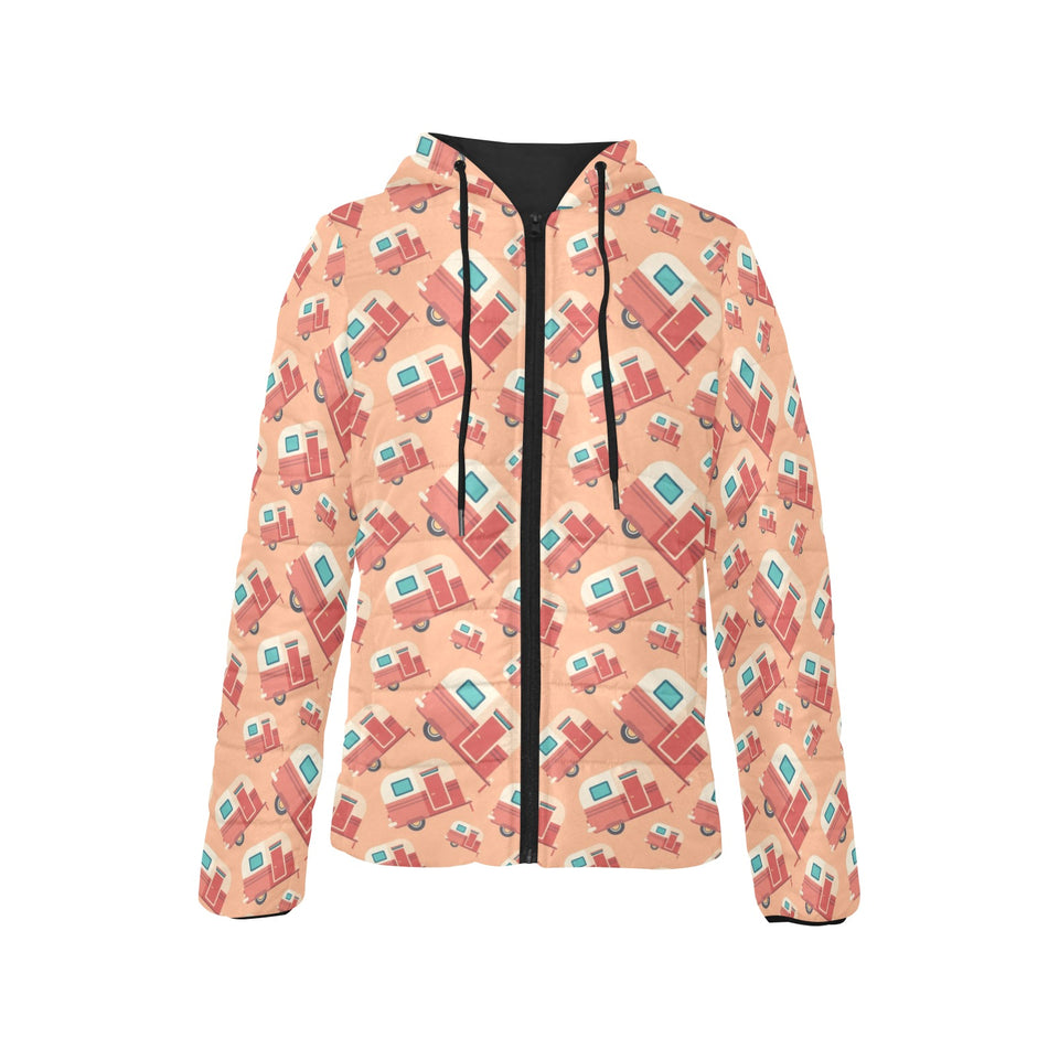Camper Van Pattern Print Design 03 Women's Padded Hooded Jacket