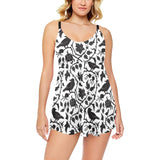 Crow dark floral pattern Chest Sexy Pleated Two Piece Swim Dress