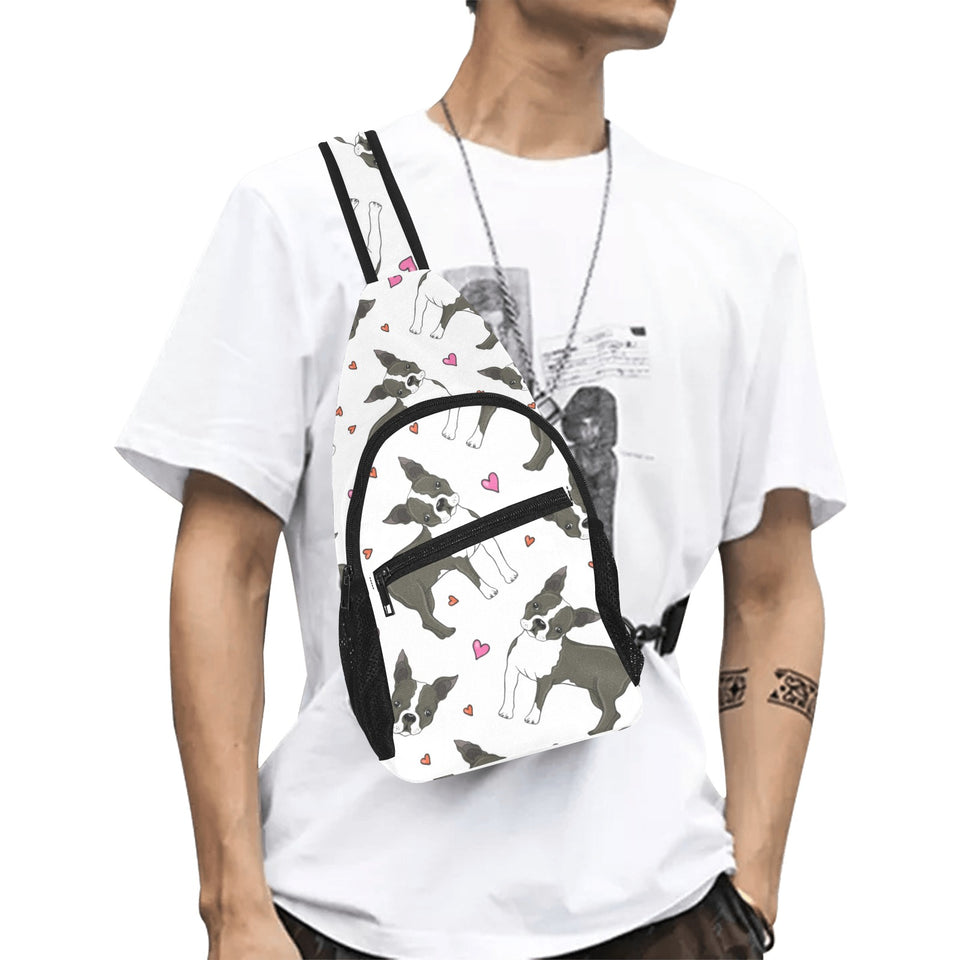 Boston terrier dog hearts vector pattern All Over Print Chest Bag
