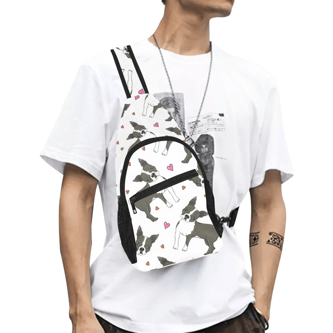 Boston terrier dog hearts vector pattern All Over Print Chest Bag