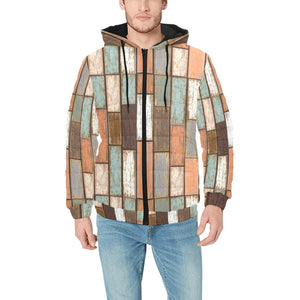 Wood Printed Pattern Print Design 02 Men's Padded Hooded Jacket