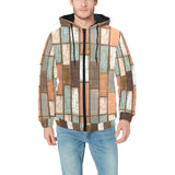 Wood Printed Pattern Print Design 02 Men's Padded Hooded Jacket