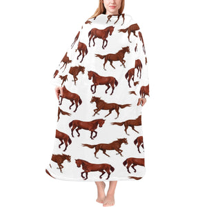 Horses running pattern background Blanket Robe with Sleeves