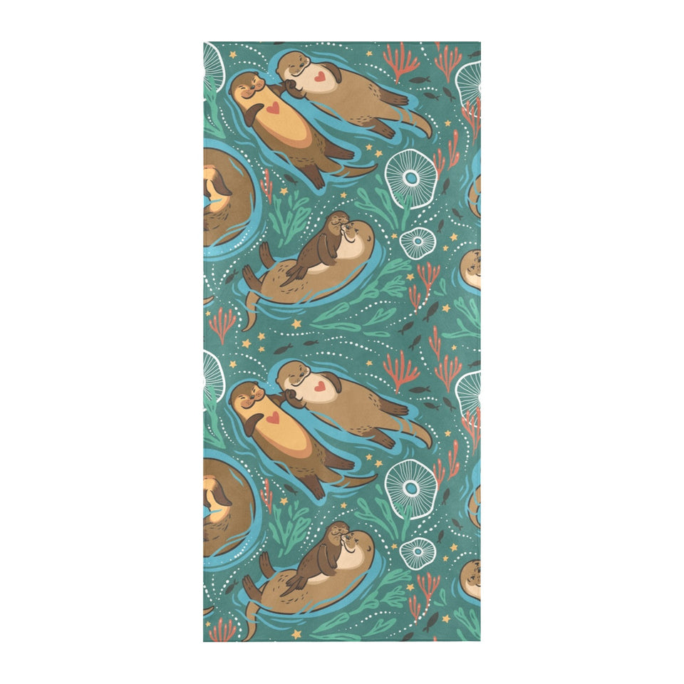 cute brown sea otters ornamental seaweed corals gr Beach Towel