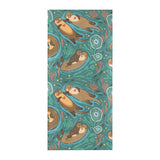 cute brown sea otters ornamental seaweed corals gr Beach Towel
