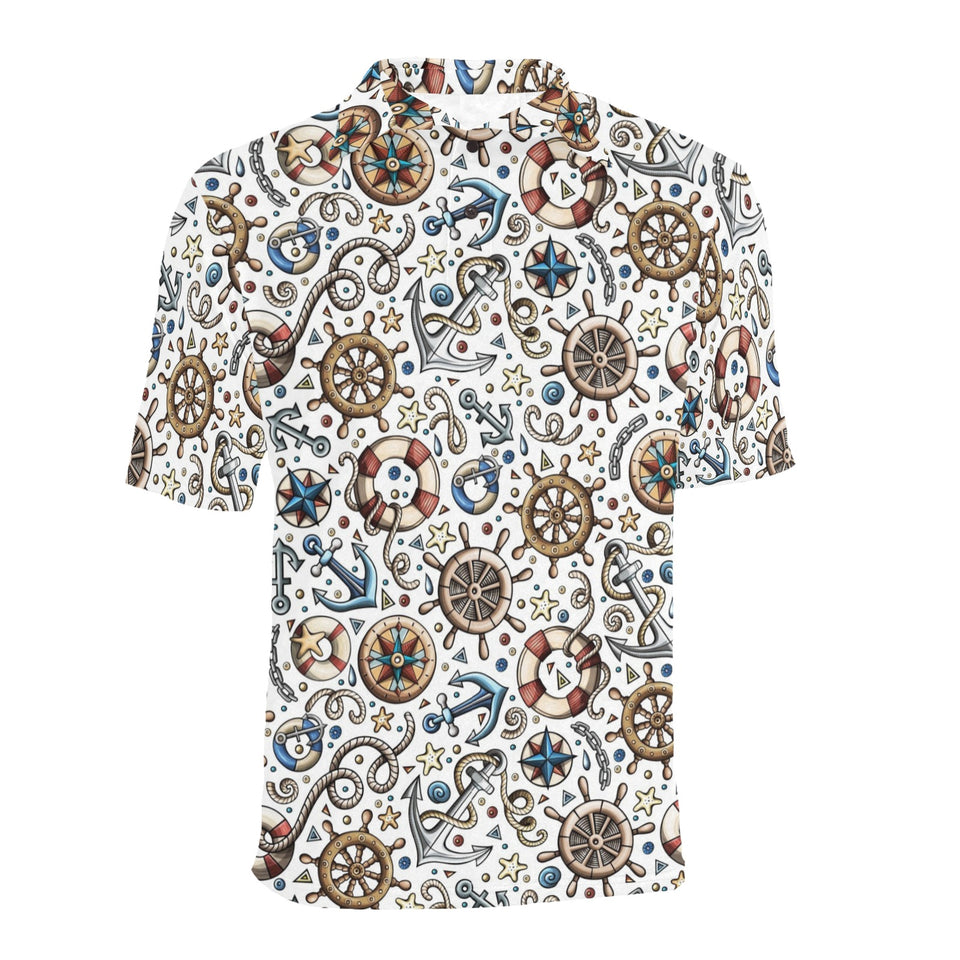 Cute nautical steering wheel anchor pattern Men's All Over Print Polo Shirt