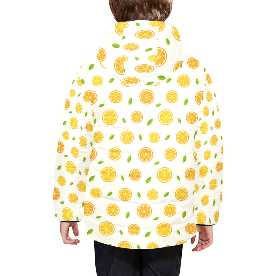 oranges leaves pattern Kids' Boys' Girls' Padded Hooded Jacket