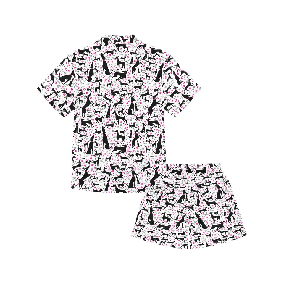 Greyhound Pattern Print Design 02 Kids' Boys' Girls' V-Neck Short Pajama Set