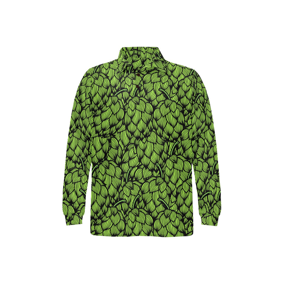 Green hop pattern Men's Long Sleeve Polo Shirt