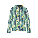 Toucan tropical leaves design pattern Women's Padded Hooded Jacket