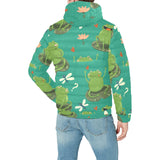 Cute frog dragonfly design pattern Men's Padded Hooded Jacket