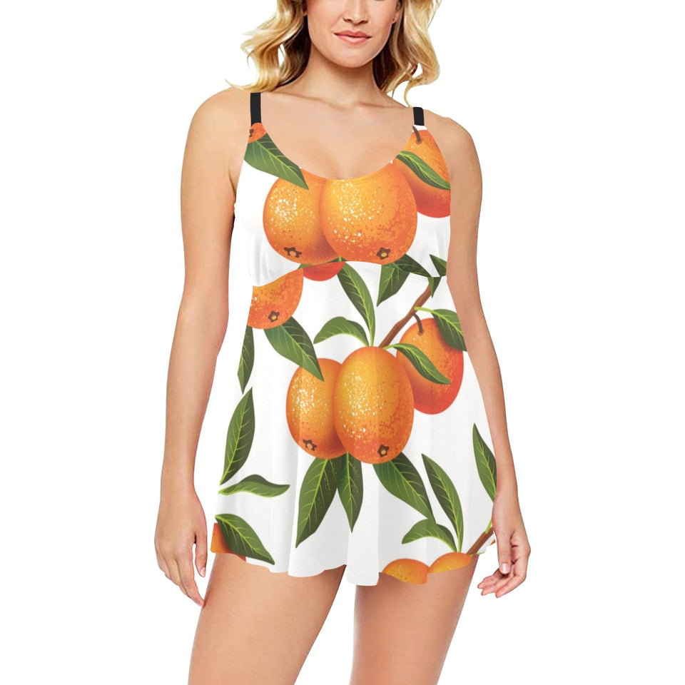 Oranges pattern background Chest Sexy Pleated Two Piece Swim Dress