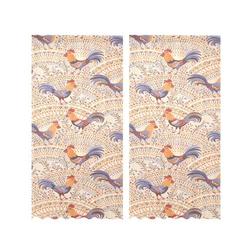 Cute rooster chicken cock floral ornament backgrou Gauze Curtain