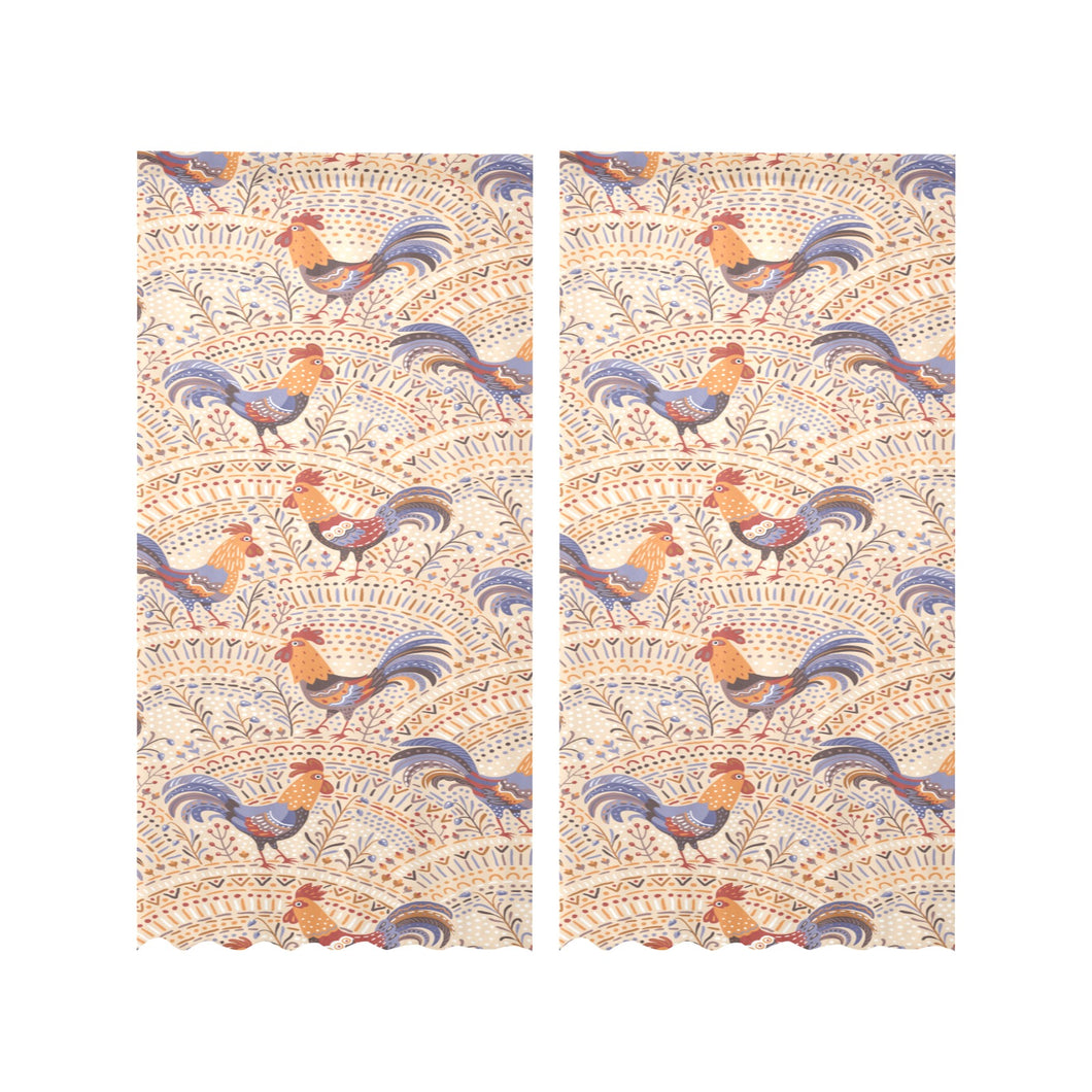 Cute rooster chicken cock floral ornament backgrou Gauze Curtain