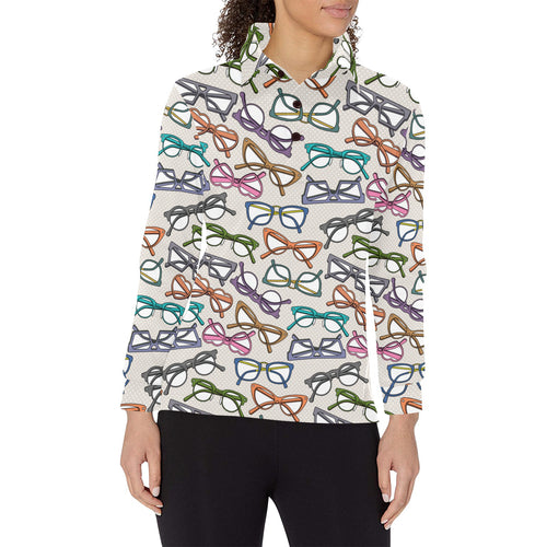 Sun Glasses Pattern Print Design 01 Women's Long Sleeve Polo Shirt