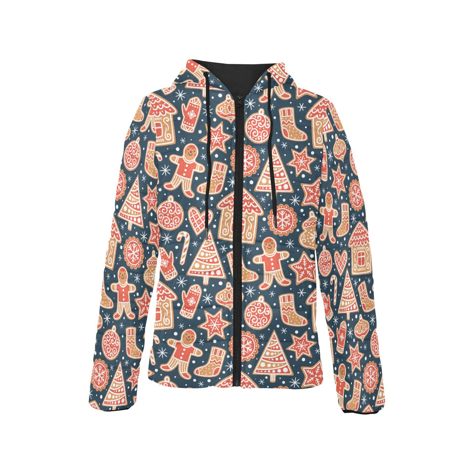 Christmas gingerbread cookie pattern Women's Padded Hooded Jacket