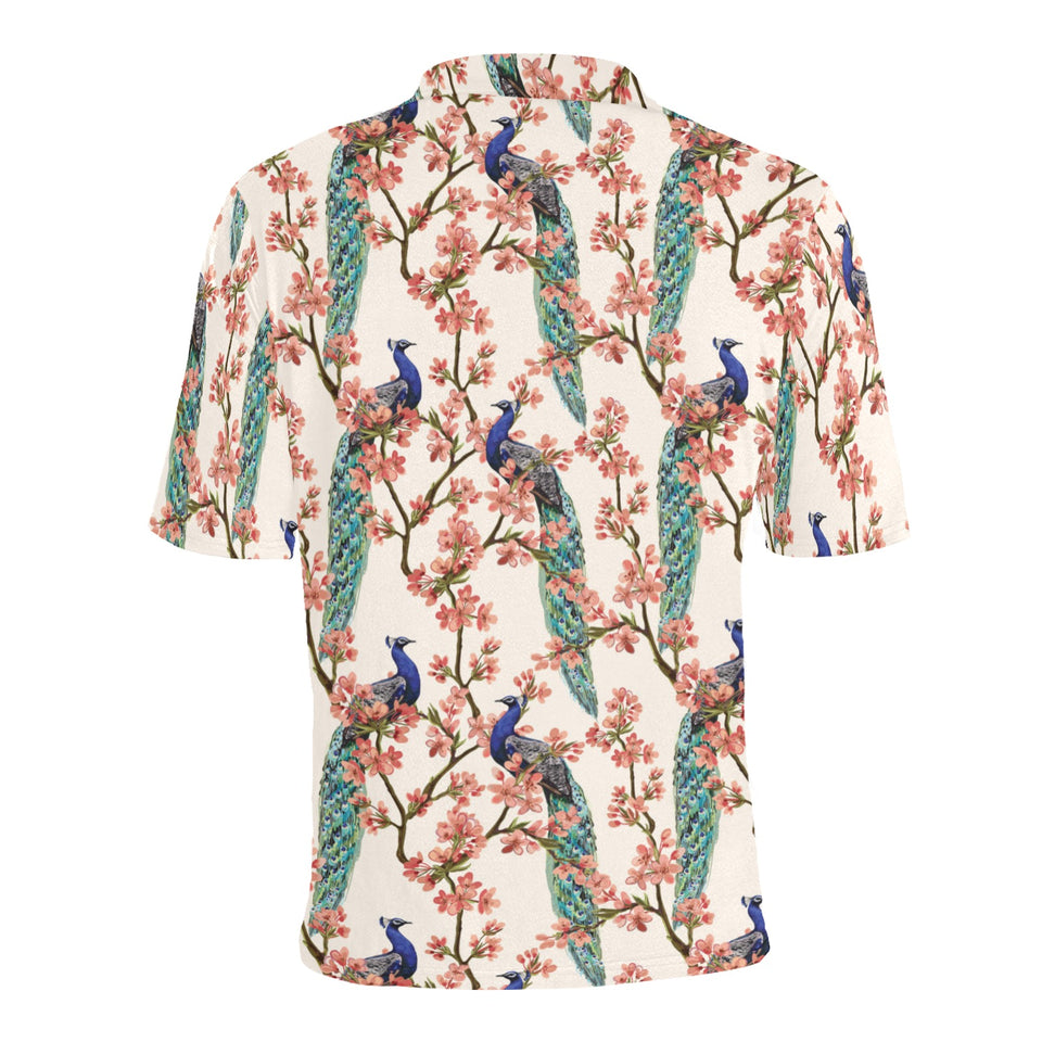 Peacock tropical flower pattern Men's All Over Print Polo Shirt