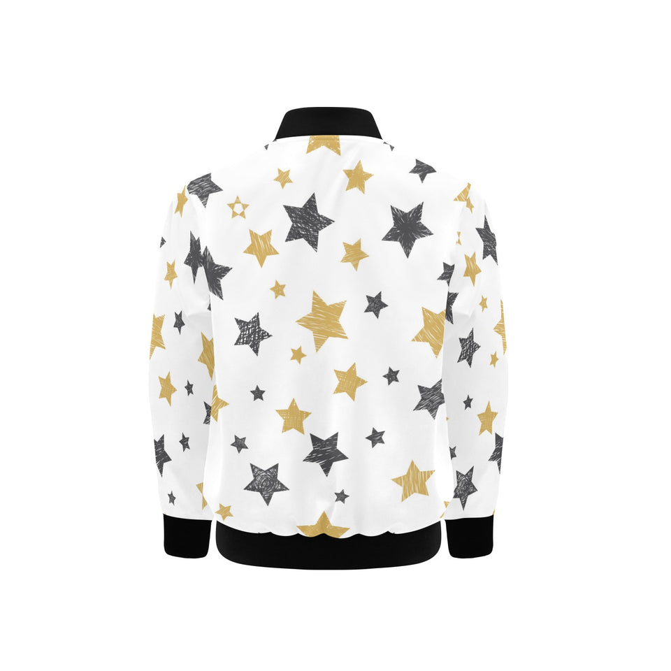 hand drawn gold black star pattern Kids' Boys' Girls' Bomber Jacket