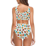 Colorful american football ball pattern Chest Bowknot High Waisted Bikini Swimsuit