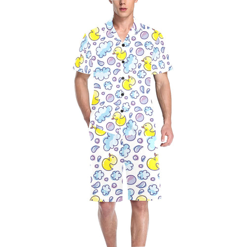 Duck Pattern Print Design 01 Men's V-Neck Short Pajama Set