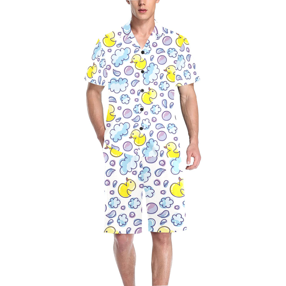 Duck Pattern Print Design 01 Men's V-Neck Short Pajama Set