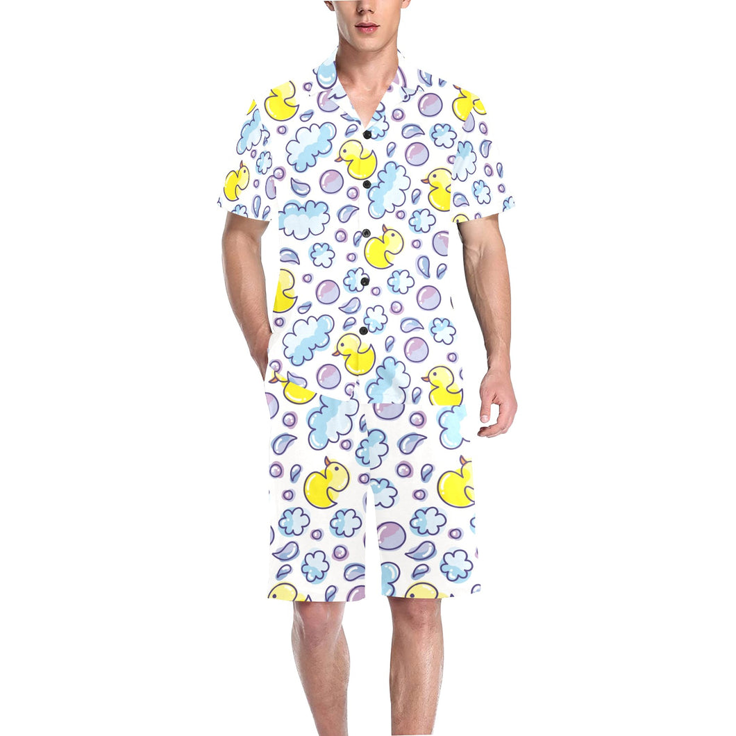Duck Pattern Print Design 01 Men's V-Neck Short Pajama Set