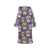 Sugar skull flower pattern Blanket Robe with Sleeves