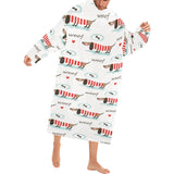 Cute dachshund bone pattern Blanket Robe with Sleeves
