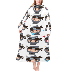 Cute ninja design pattern Blanket Robe with Sleeves