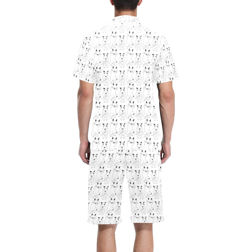Bull Terrier Pattern Print Design 02 Men's V-Neck Short Pajama Set