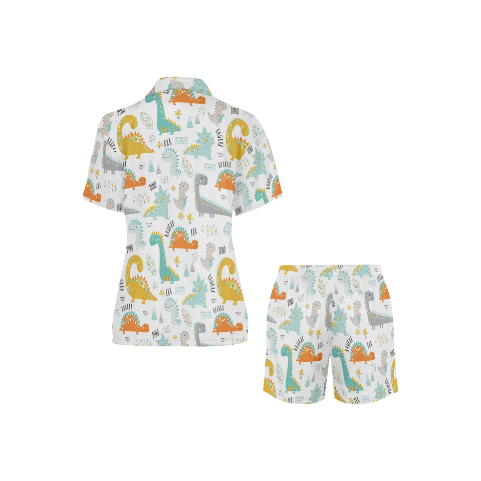 Cute funny kids dinosaurs pattern Women's V-Neck Short Pajama Set