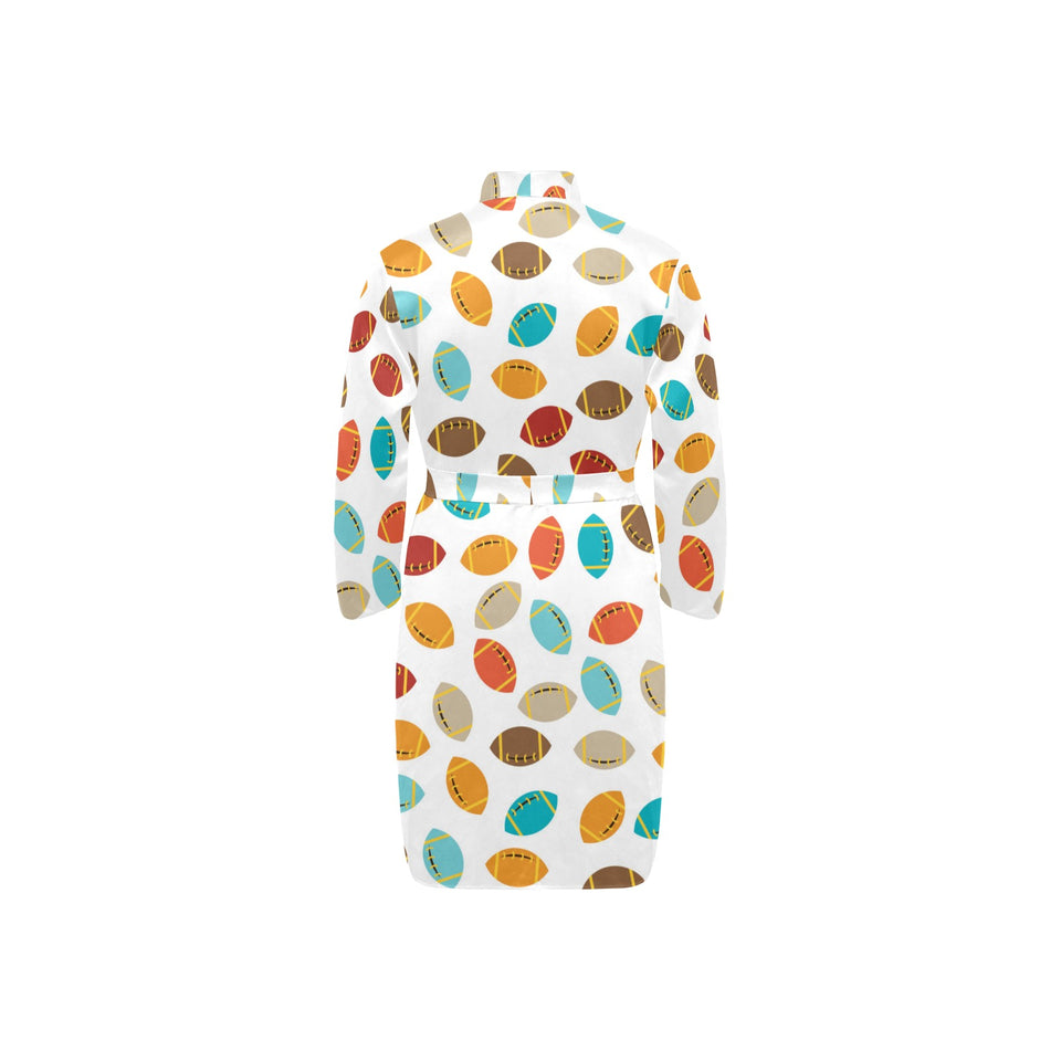 Colorful american football ball pattern Men's Long Sleeve Belted Night Robe